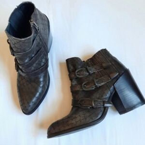 BASKE California Roscoe booties buckles chunky block heels Lydia Beetlejuice 8.5